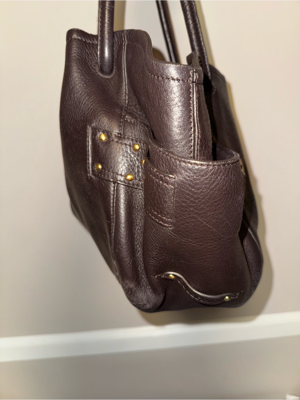 Cole Haan Classic Dark Brown Leather Tote Shoulder Bag - Picture 4 of 9